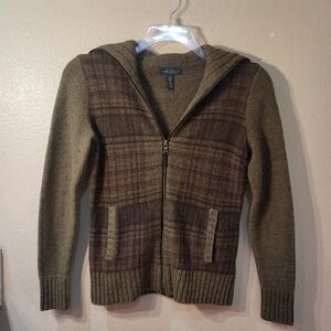 Olive plaid zip up jacket.